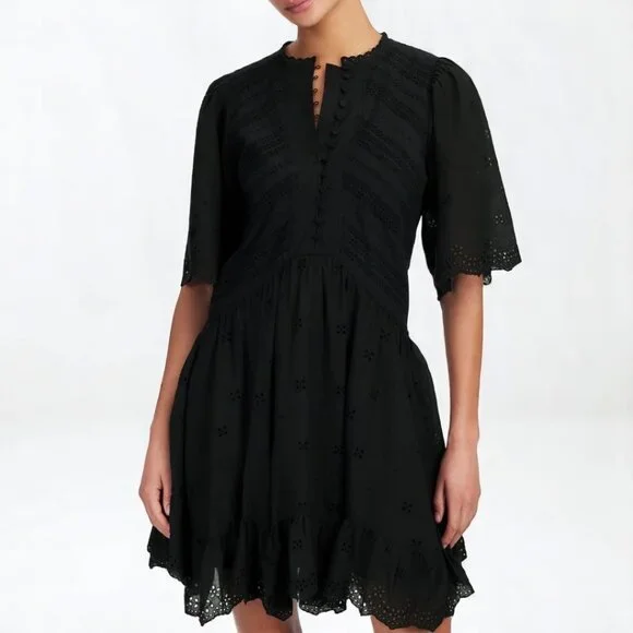 eyelet flutter sleeve mini dress in cotton Eyelet Flutter Sleeve Mini Pocket Dress